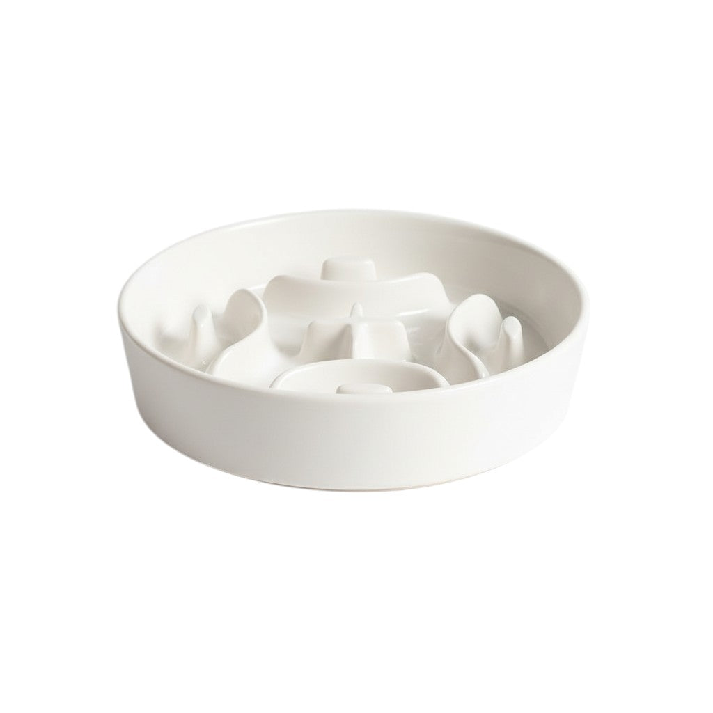Aurex Slow-Feeder Ceramic Bowl — Maze Structure & Wire Stand