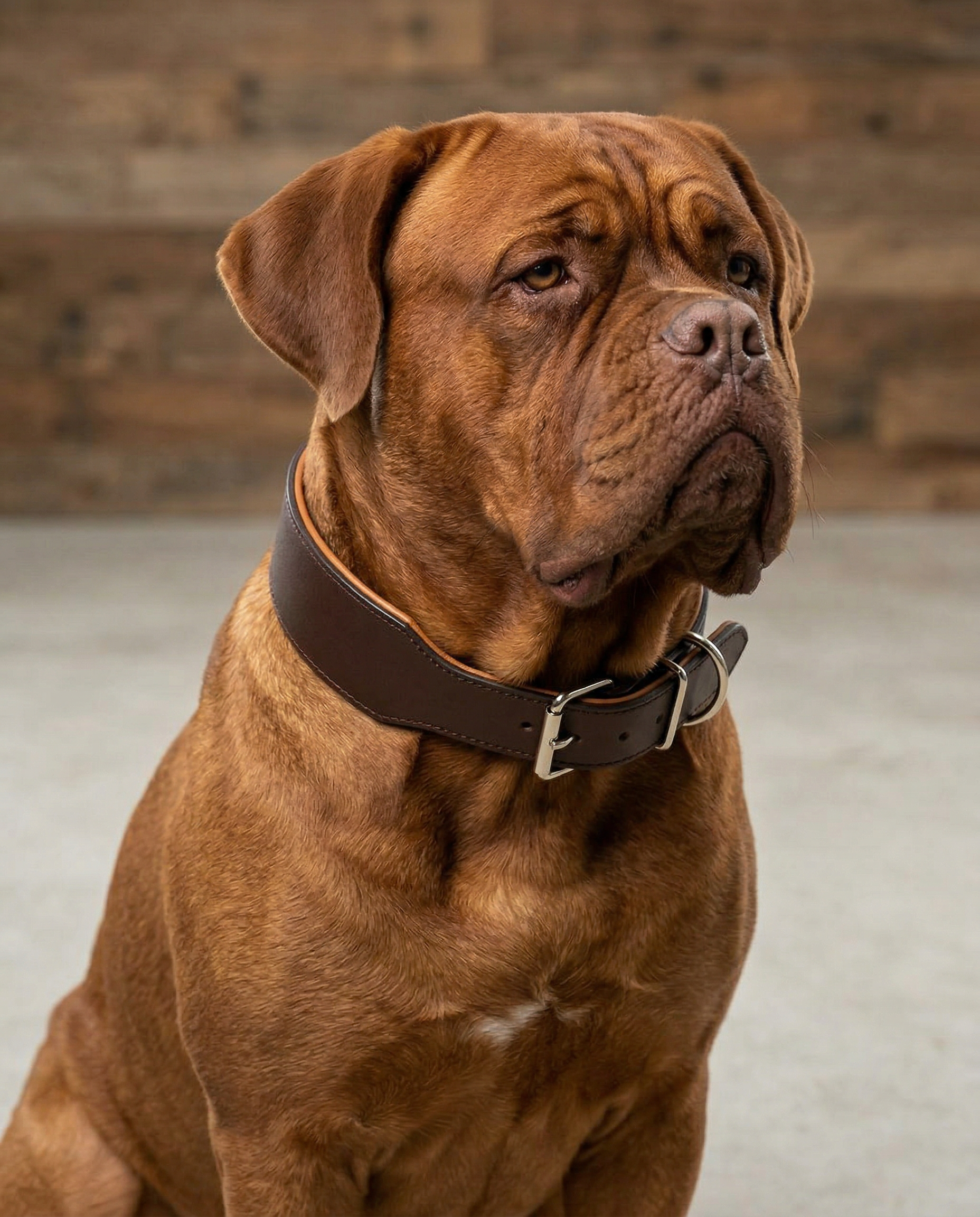 Aurex Wide Collar — Large Dogs, Double-Layer Leather, 5 cm, Steel Buckle