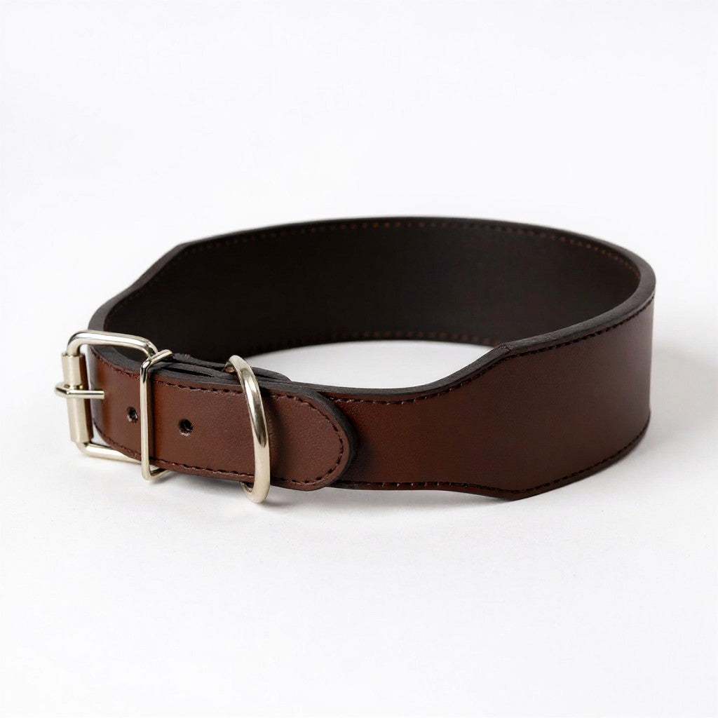 Aurex Wide Collar — Large Dogs, Double-Layer Leather, 5 cm, Steel Buckle