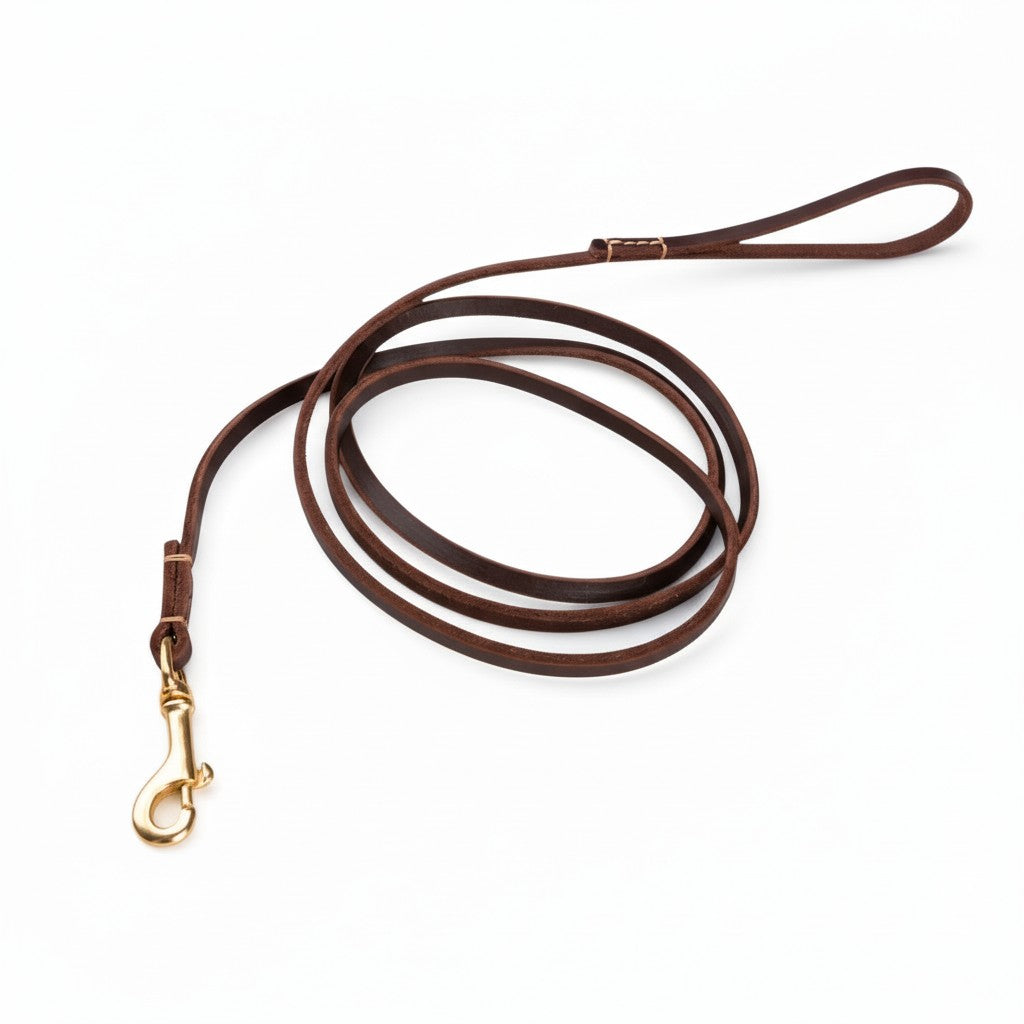 Aurex Prestige Leash — Natural Full-Grain Leather, Solid Brass, Hand-Burnished Edges