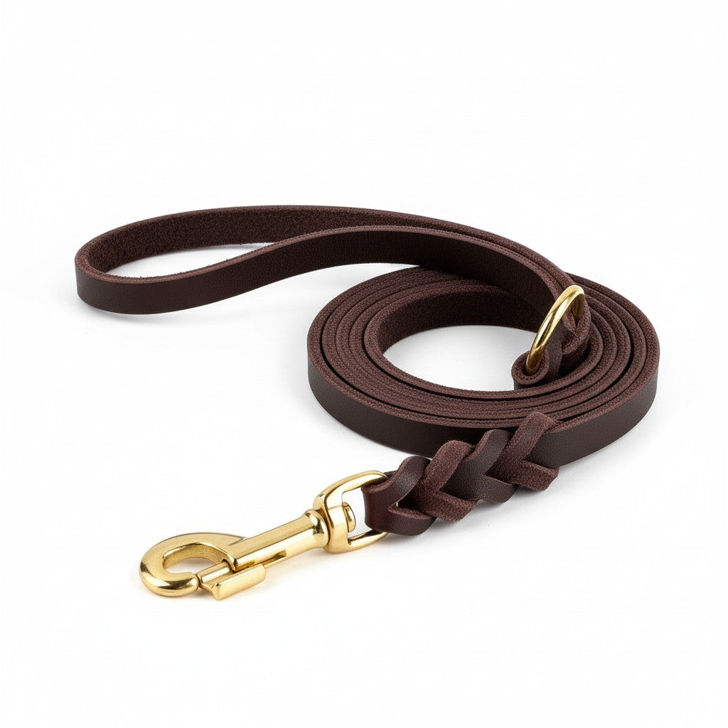 Aurex Braided Set — Hand-Braided Full-Grain Leather, Solid Brass, Collar & Leash