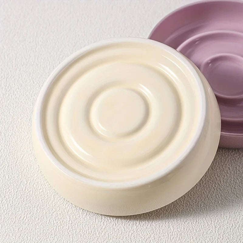 Aurex Slow-Feeder Ceramic Bowl — Pearl Glaze