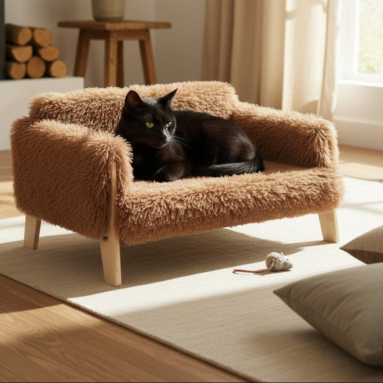 Aurex Cat Sofa — Solid Beech Frame, Long-Pile Plush, Removable & Washable