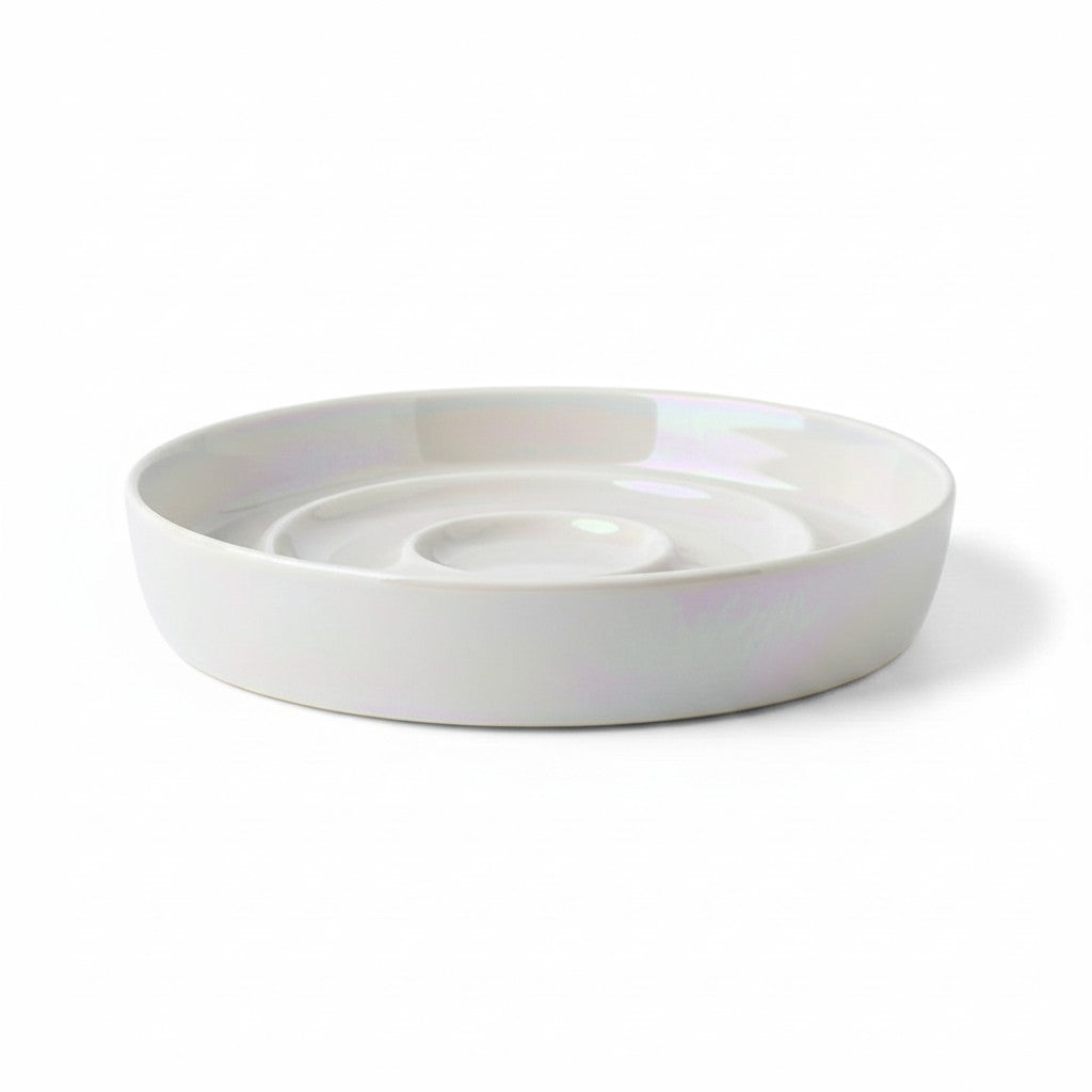 Aurex Slow-Feeder Ceramic Bowl — Pearl Glaze