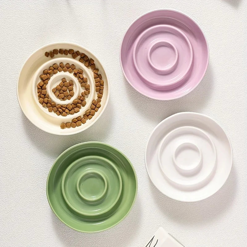 Aurex Slow-Feeder Ceramic Bowl — Pearl Glaze