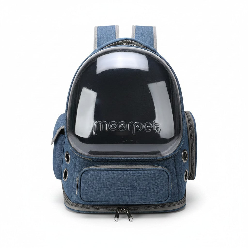 Aurex Pet Backpack Carrier — Space Capsule Window, 600D Oxford, Ventilation Portholes