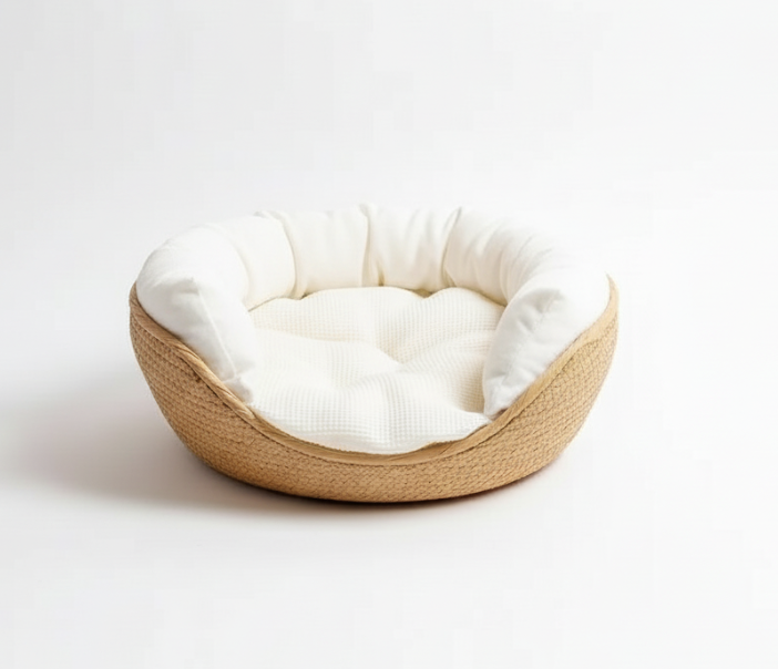Aurex Bamboo Pet Basket — Hand-Woven, Waffle Cushion