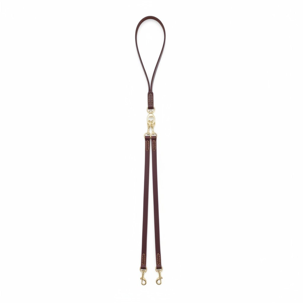 Aurex Duo Leash — Full-Grain Leather, 360° Brass Swivel, Double Leash