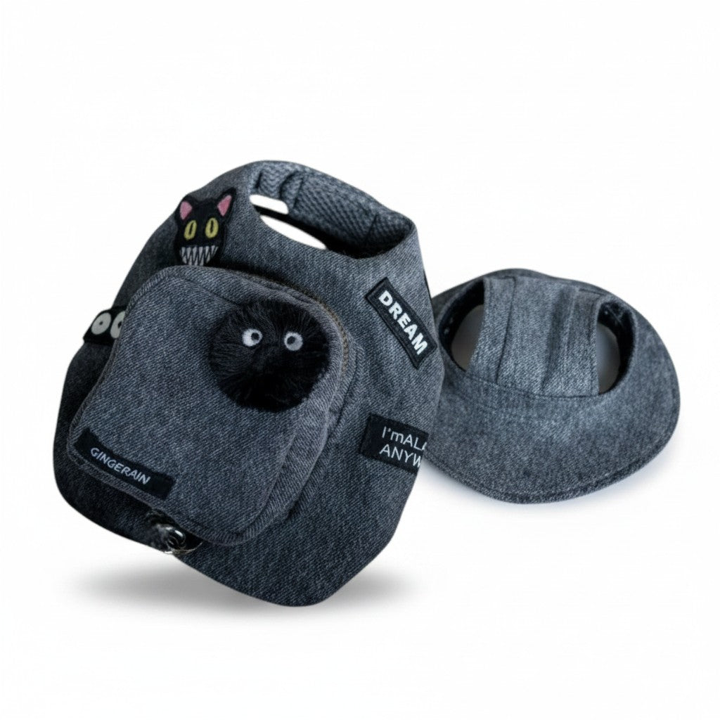 Aurex Cat Vest with Mini Backpack — Denim Cotton, Adjustable Harness