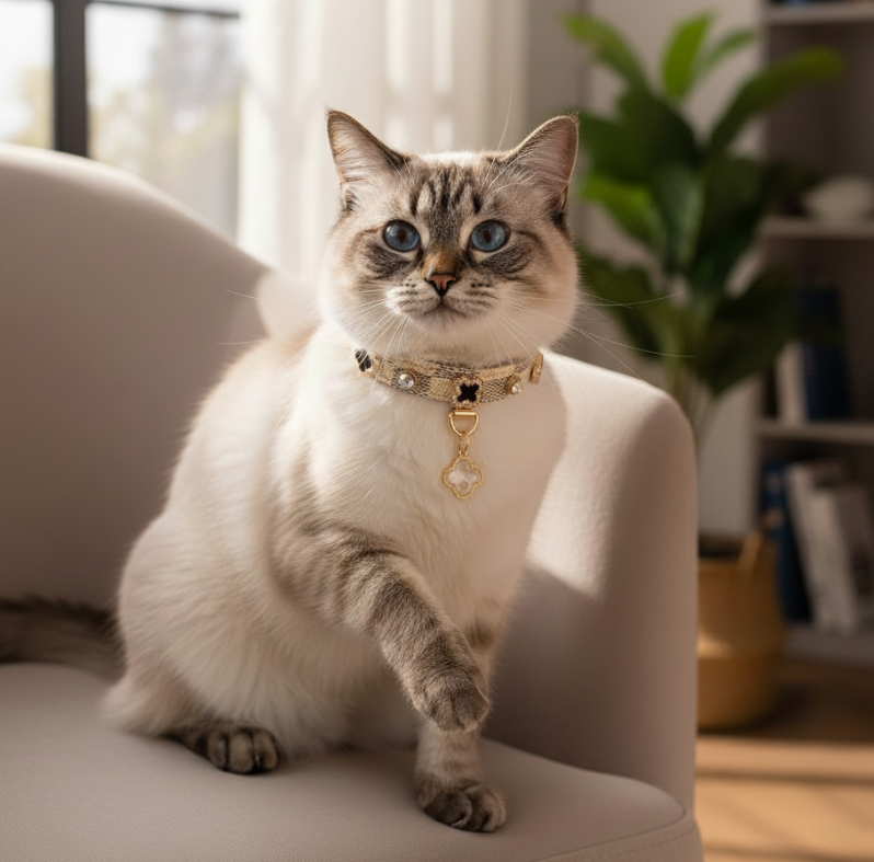 Aurex Halsband mit Kleeblatt-Anhänger — Für Katzen & Kleine Hunde