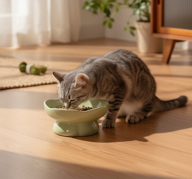 Aurex Ceramic Cat Bowl — Elevated, Stoneware