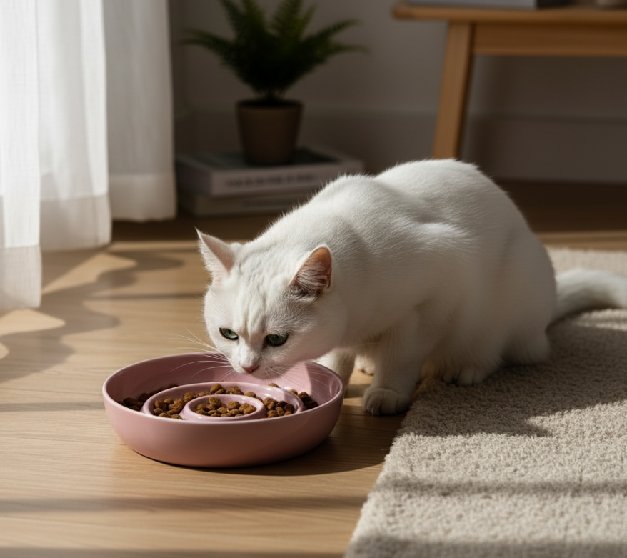 Aurex Slow-Feeder Ceramic Bowl — Pearl Glaze