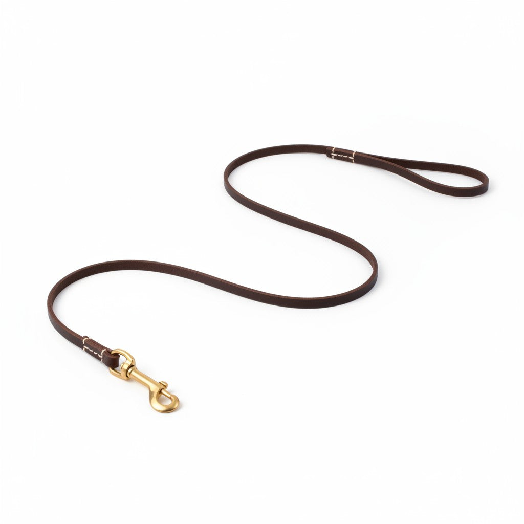 Aurex Prestige Leash — Natural Full-Grain Leather, Solid Brass, Hand-Burnished Edges