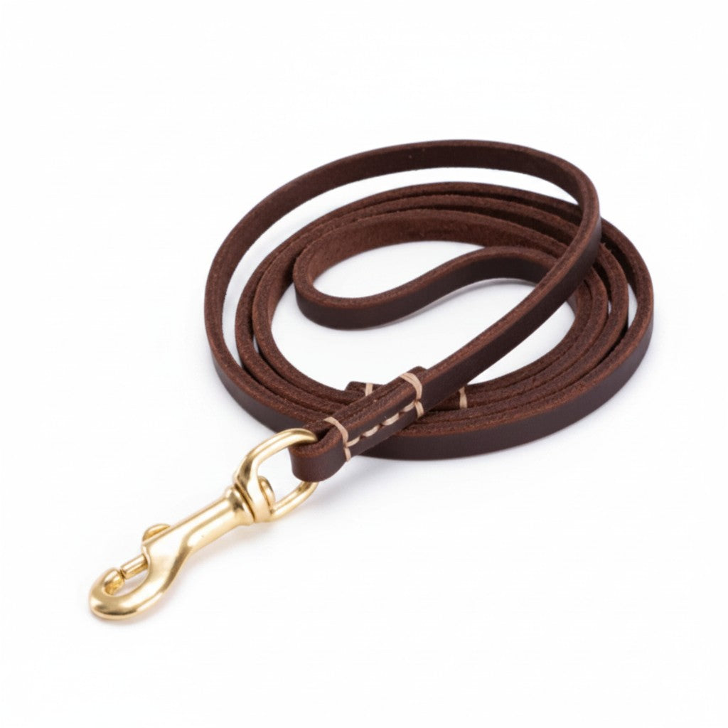 Aurex Prestige Leash — Natural Full-Grain Leather, Solid Brass, Hand-Burnished Edges