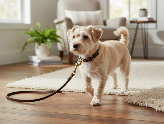 Aurex Prestige Leash — Natural Full-Grain Leather, Solid Brass, Hand-Burnished Edges