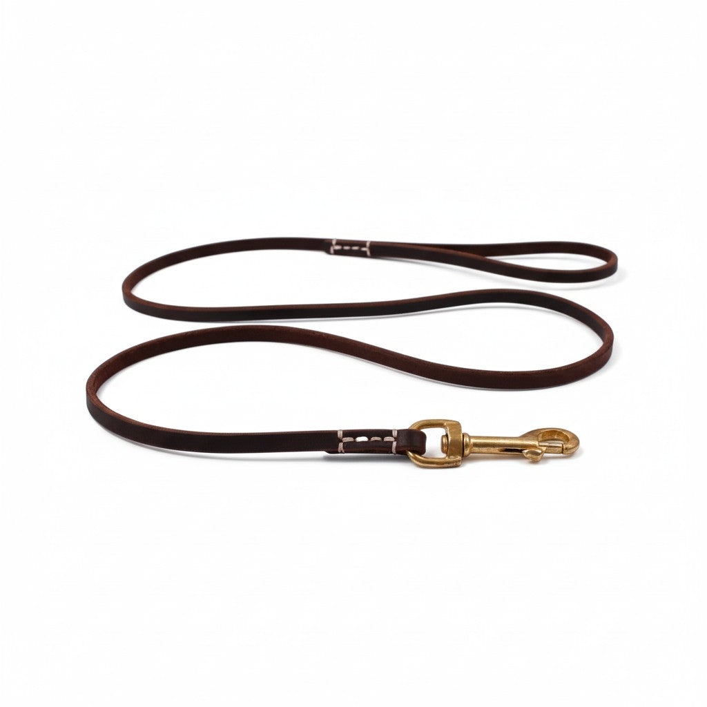 Aurex Prestige Leash — Natural Full-Grain Leather, Solid Brass, Hand-Burnished Edges